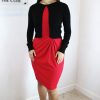 red dress black cardigan
